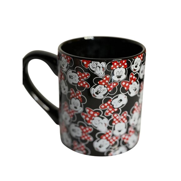 Disney Minnie Mouse Ceramic Mug All Over Print Black Red Coffee Tea Cup 4.5" - Picture 1 of 5